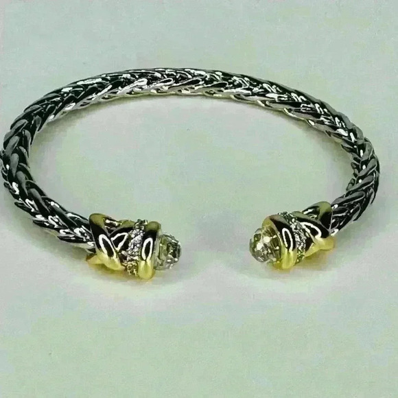 TWO TONE BRAIDED CLEAR CZ CUFF - Picture 3 of 7